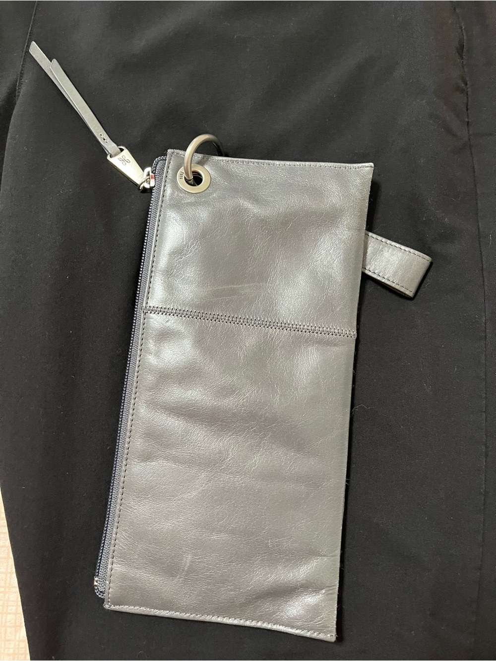 HOBO Vida wristlet in gray distressed Leather Zip Pouch Wristlet - Gray